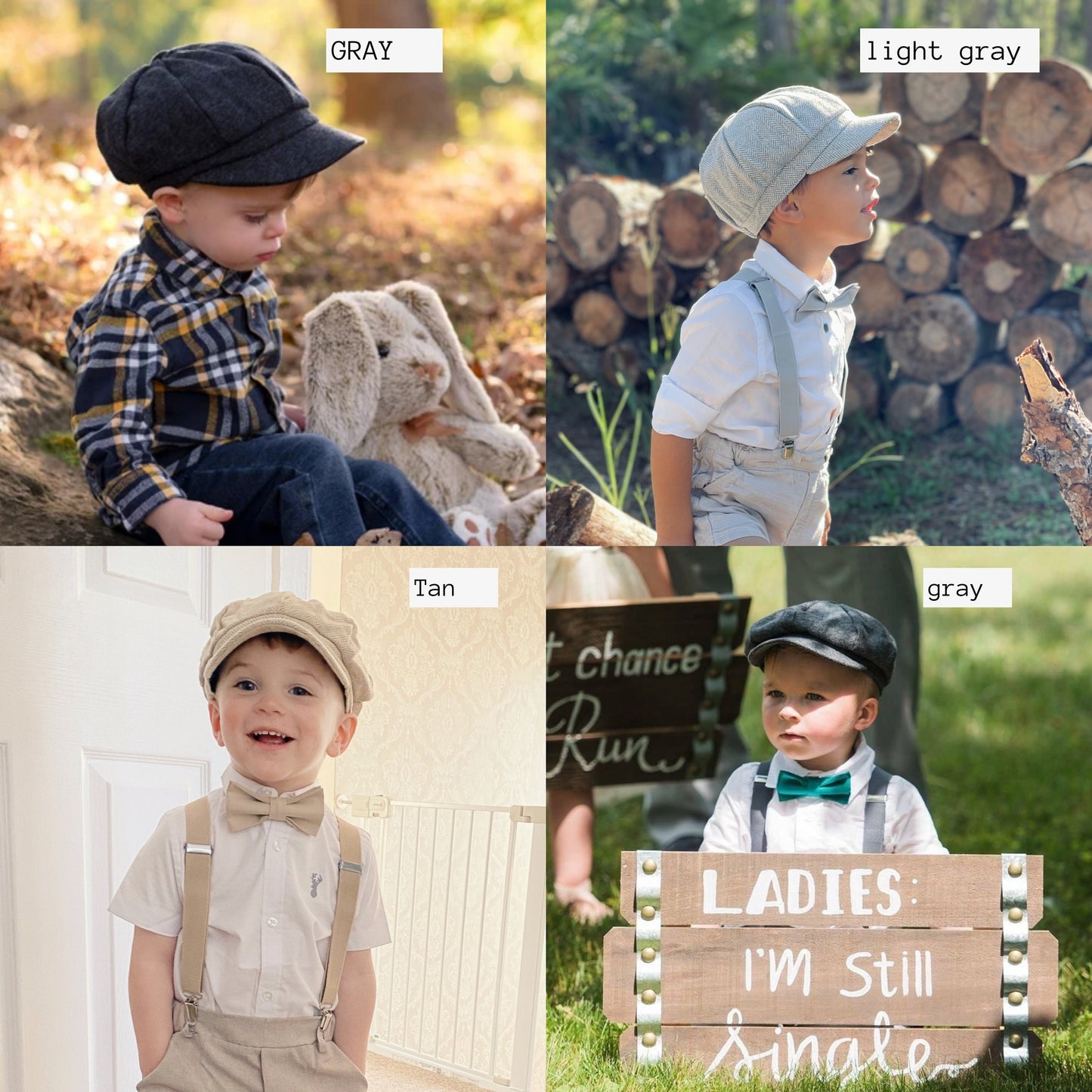 Boys Woolen Newsboy Cap in Tan | Navy | Black | Gray | Taupe | Brown | and Wine - Perfect Ring Bearer Gift for Groomsmen Wedding Outfit