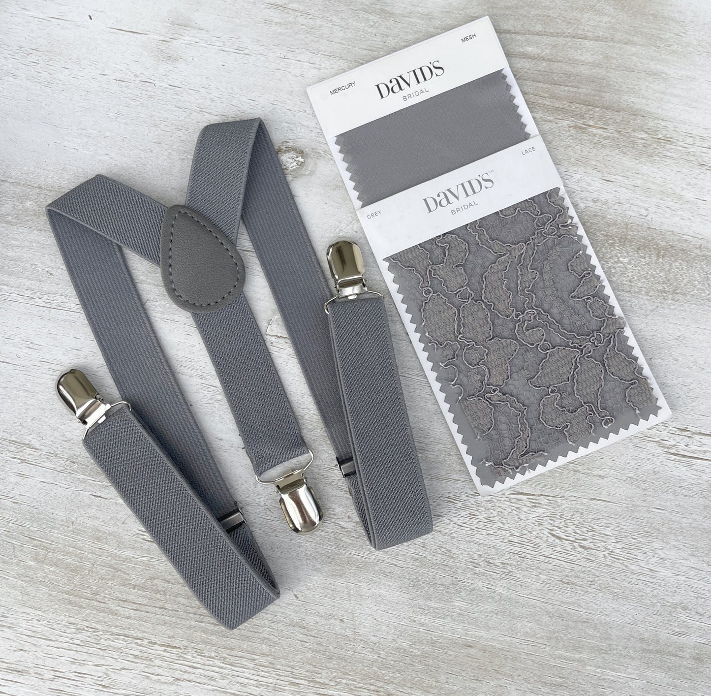 Steel Blue Bow Tie | Gray Suspenders | Men's Pocket Square - Perfect Groomsmen Wedding Outfit and Ring Bearer Gift