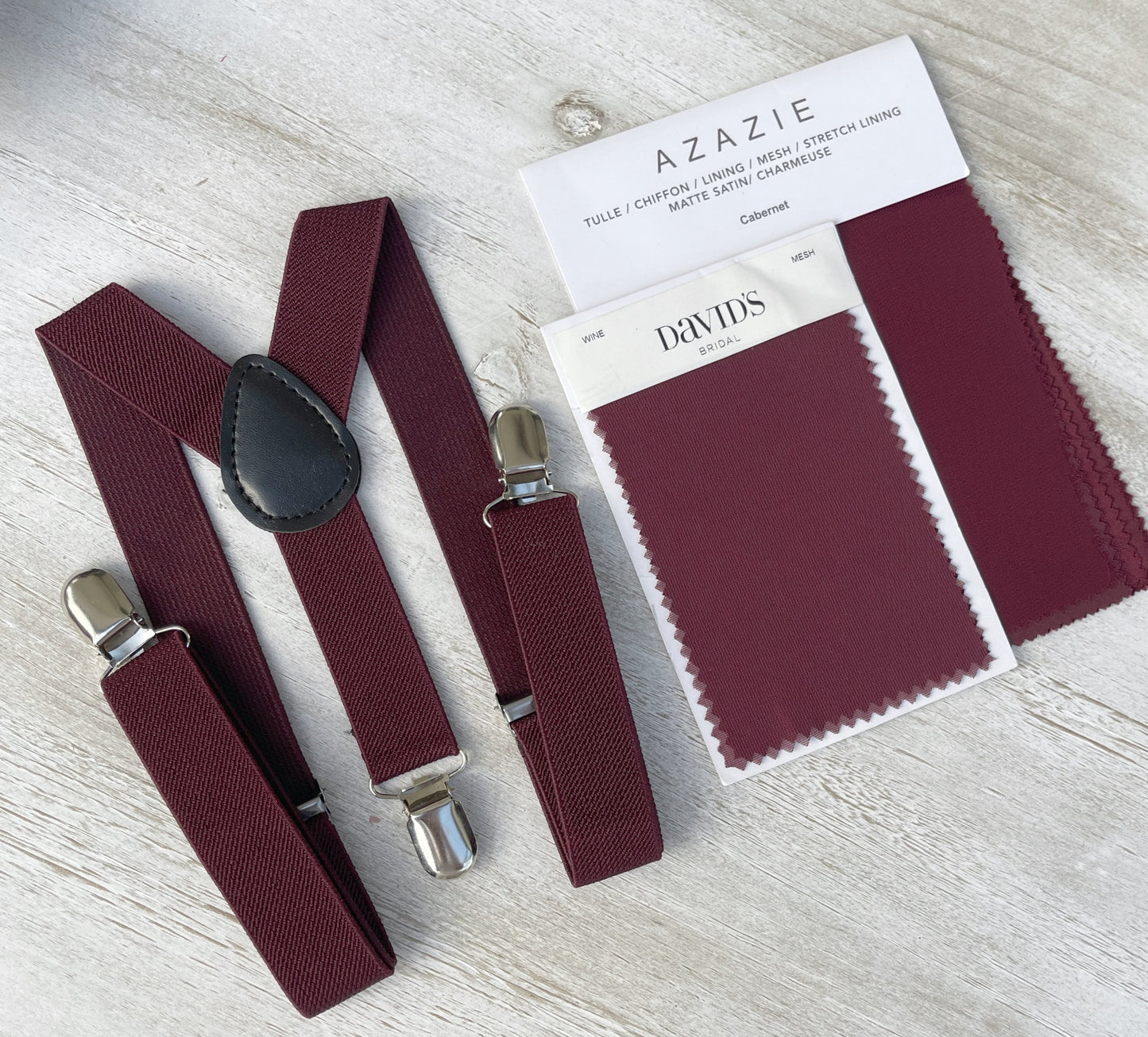 Men's Dark Sangria Bow Tie | Wine Suspenders | Pocket Square Set - Perfect Groomsmen Gift for Wedding Groom Outfit