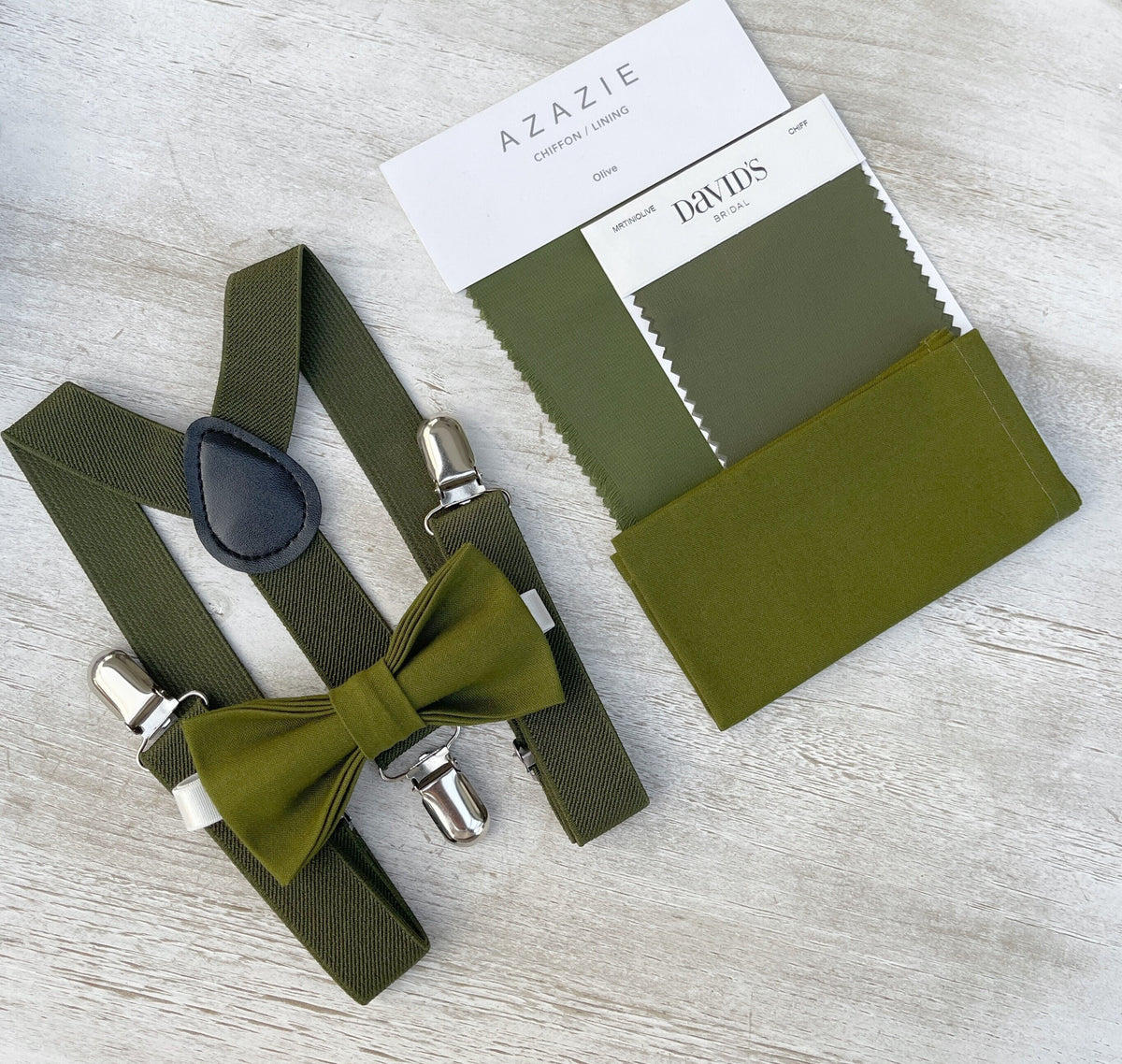 Olive Bow tie & Suspenders, Pocket Square, Dark Green Bowtie, Ring Bearer Outfit, Boho Rustic Wedding