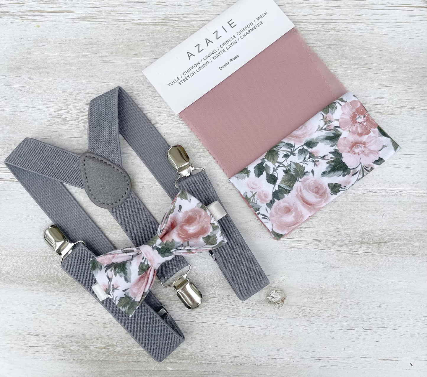 Floral Bow tie & Suspenders | Gray Braces | Dusty Rose Bow Tie | Pocket Square | Ring Bearer Outfit | Boho Wedding | Groomsman Gift