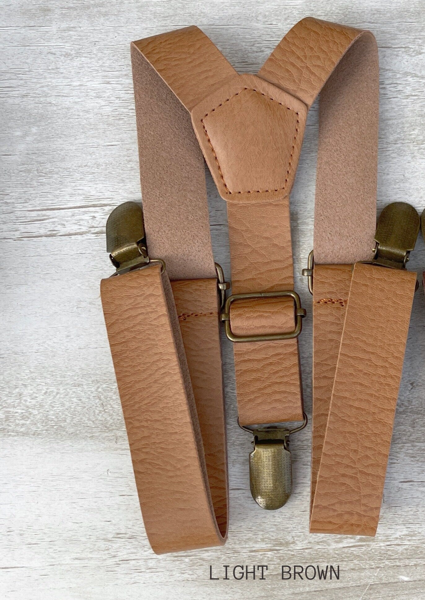 Eucalyptus Bow Tie | Leather Light Brown Suspenders | Men's Pocket Square Set for Wedding Outfit - Perfect Groomsmen or Ring Bearer Gift