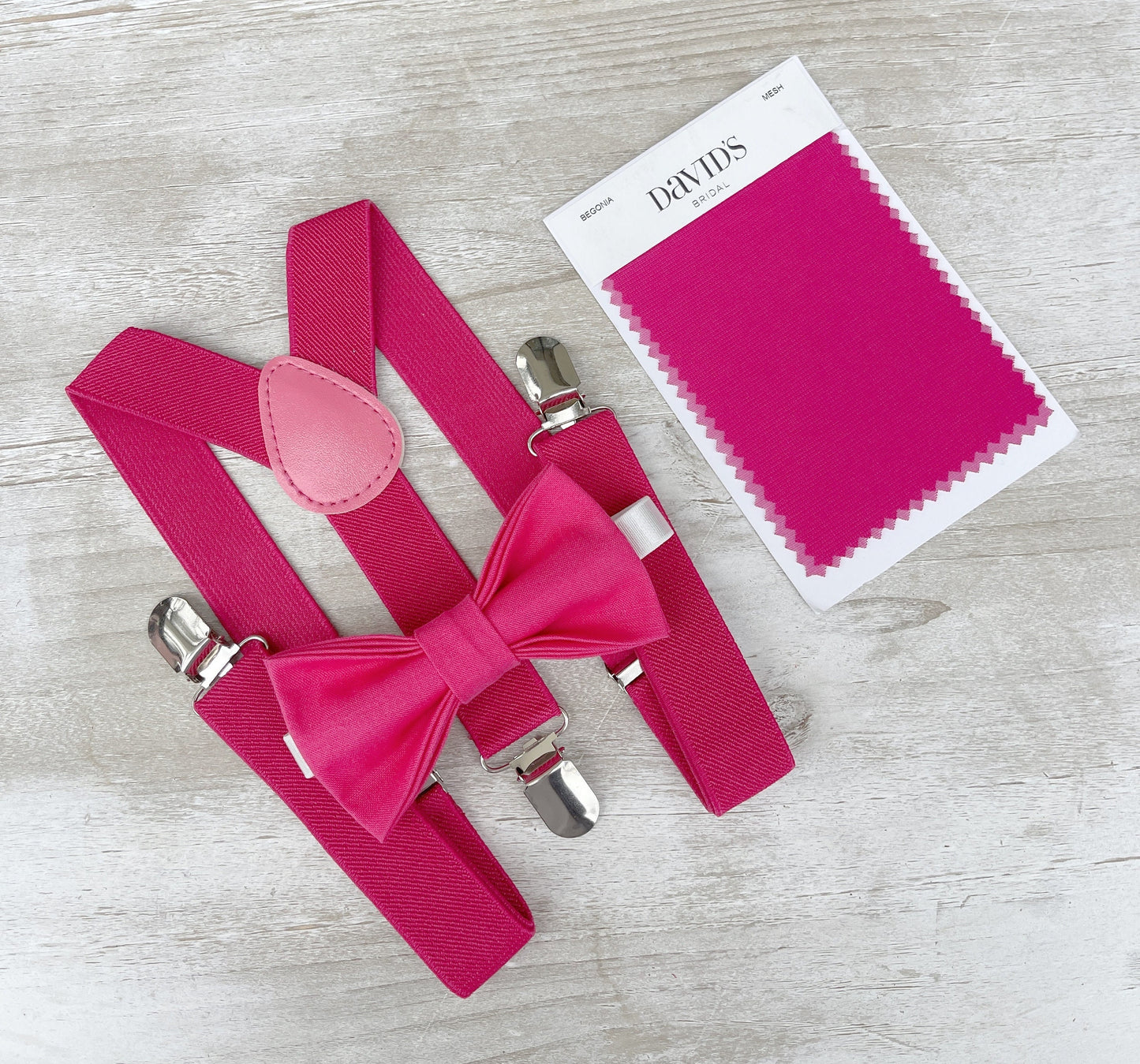 Fuchsia Pink Bow Tie | Suspenders | and Pocket Square Set for Men - Perfect Wedding Groomsmen Gift and Ring Bearer Accessory