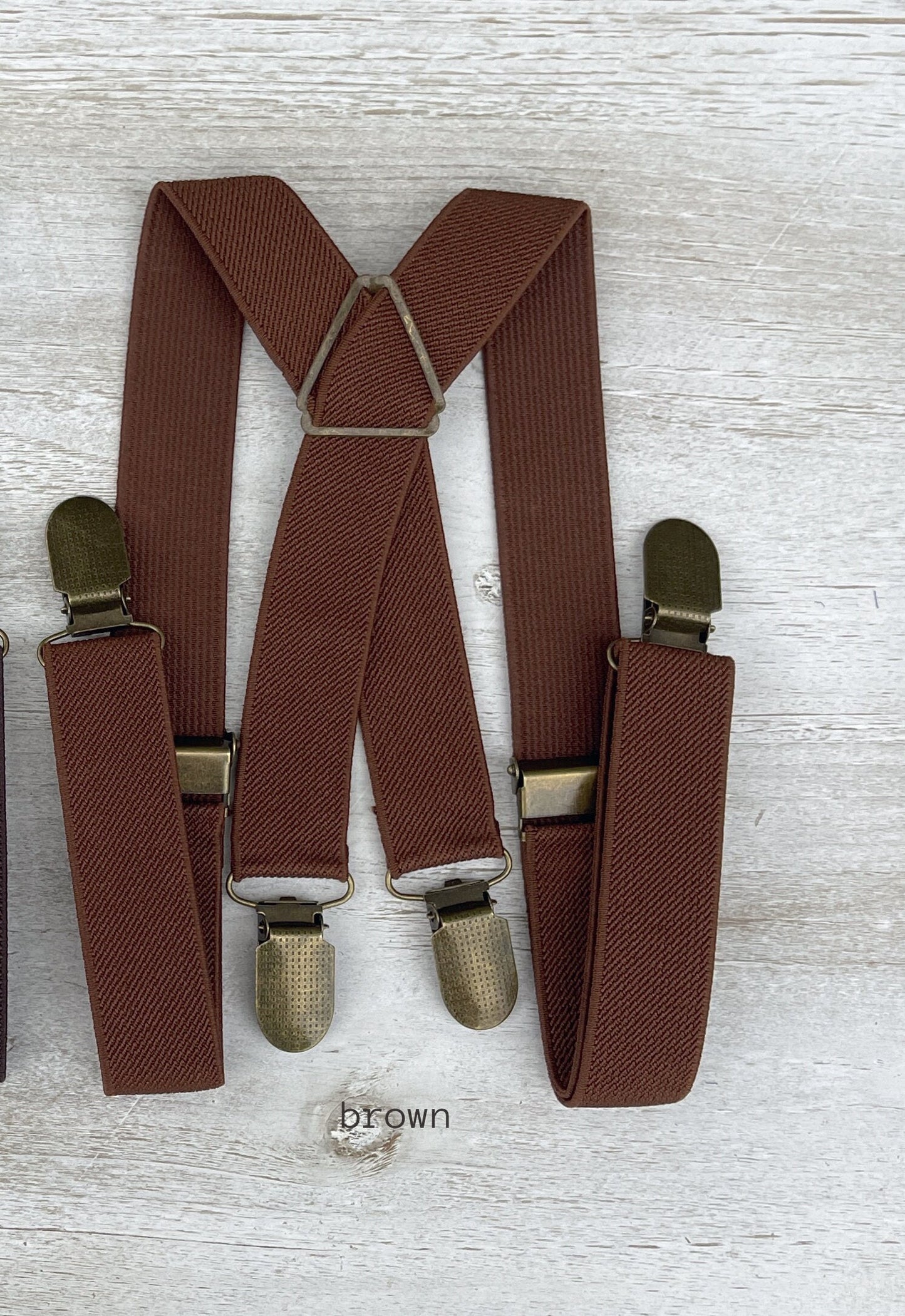 Dark Sangria Bow Tie | Brown X-Back Suspenders | Men's Pocket Square - Ring Bearer Gift Set for Groomsmen Wedding Outfit Braces