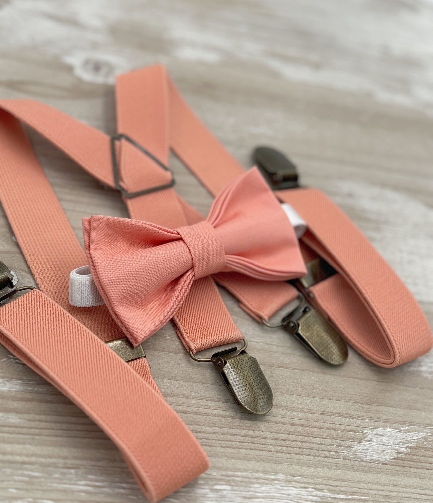Sunset Bow tie & Suspenders, X - Back Braces, Coral Bow Tie, Pocket Square, Ring Bearer Outfit, Boho Wedding, Groomsman Gift
