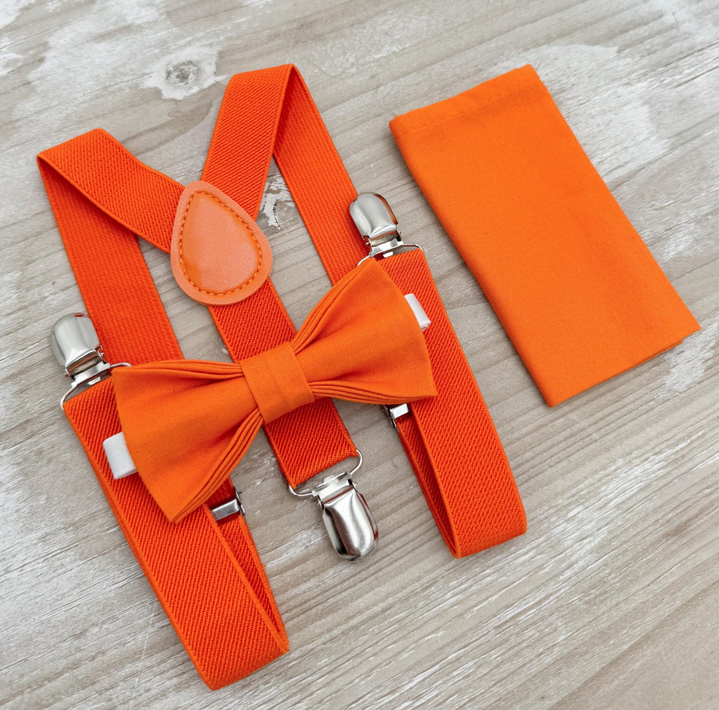Orange Bow tie & Suspenders | Pocket Square | Groomsman Gift | Ring Bearer Outfit | Boho Rustic Wedding