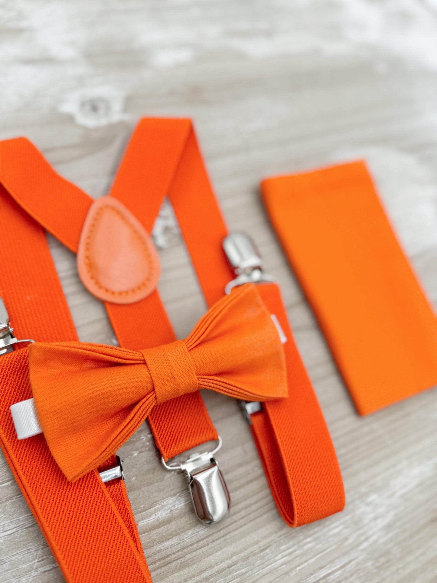 Orange Bow tie & Suspenders | Pocket Square | Groomsman Gift | Ring Bearer Outfit | Boho Rustic Wedding