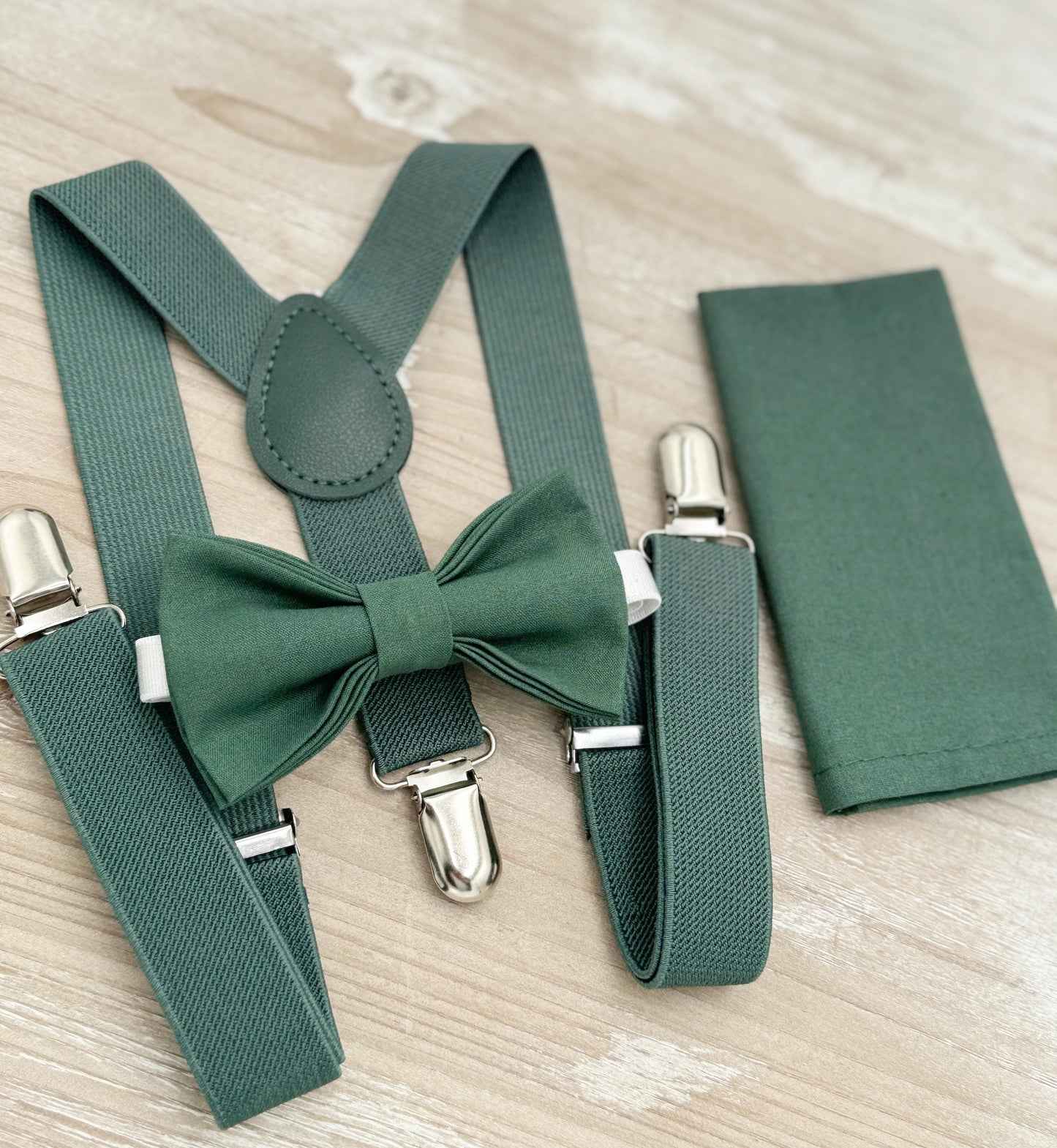 Dark Eucalyptus Bow Tie & Suspenders – All Sizes for Men and Boys, Pocket Square, Ring Bearer Gift , Rustic Wedding