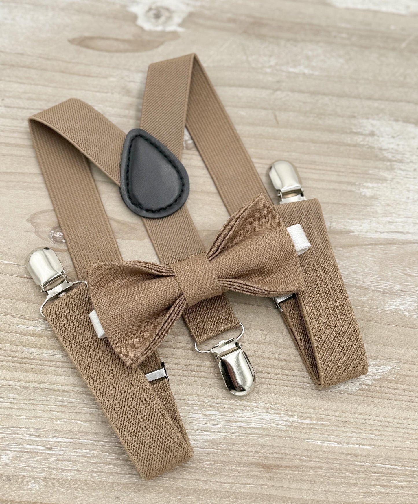 Taupe Bow tie & Suspenders | Pocket Square | Ring Bearer Outfit | Boho Rustic Wedding