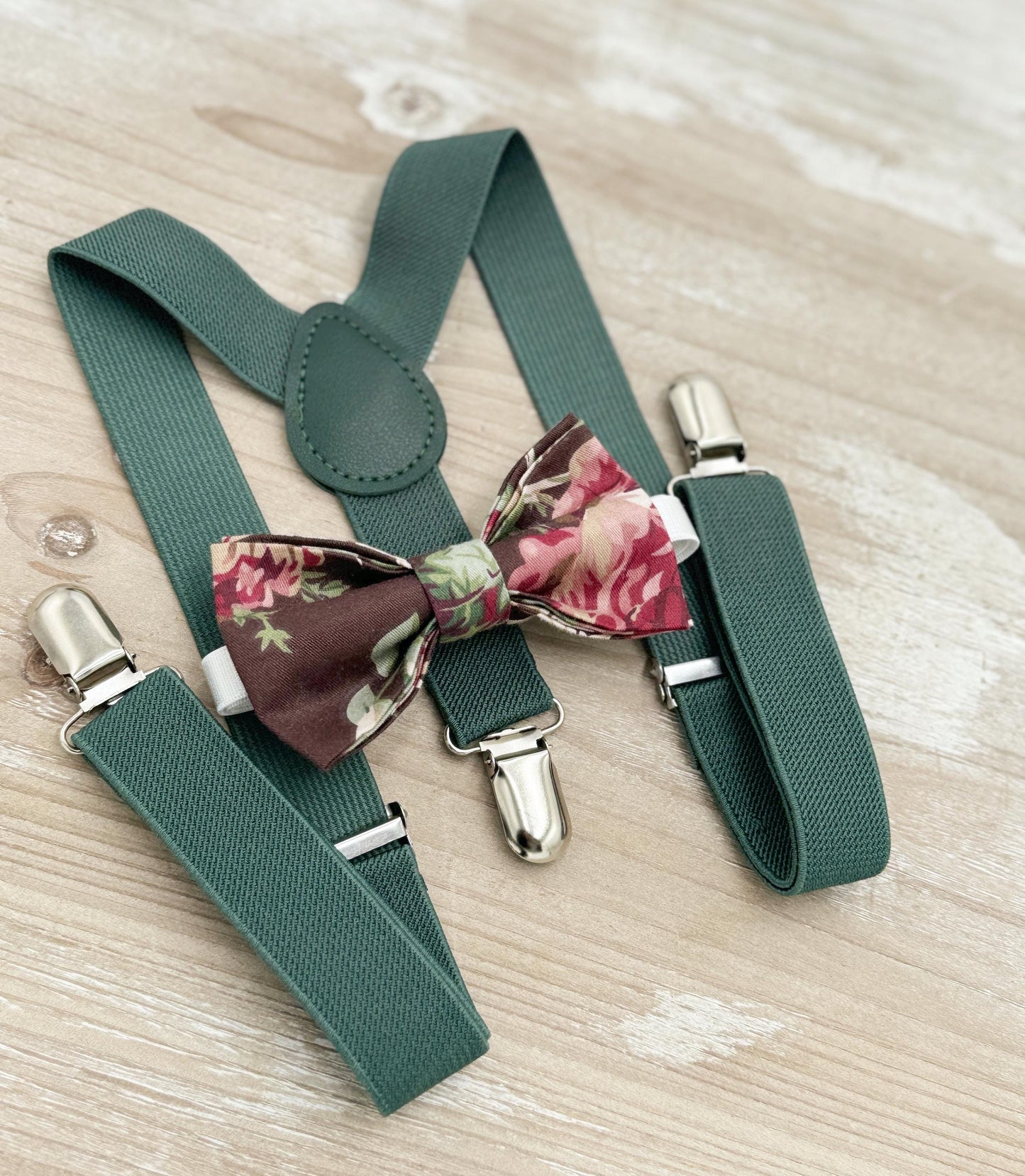 Floral Bow tie & Suspenders | Eucalyptus Braces | Cottage Chic Rose Bow | Ring Bearer Outfit | Boho Rustic Wedding