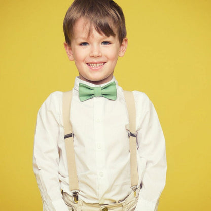 Matcha Bow tie & Suspenders | Champagne Tan Braces | Sage Meadow Green Bow | Pocket Square | Ring Bearer Outfit | Boho Rustic Wedding