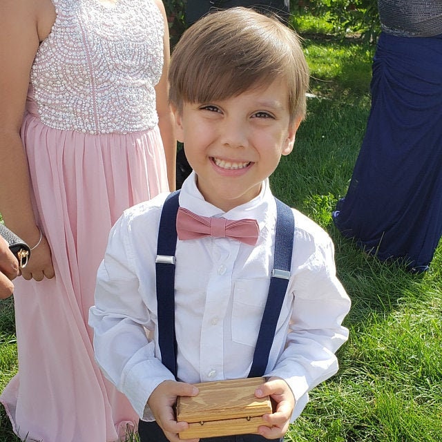 Dusty Rose Bow Tie & Suspenders – All Sizes for Men and Boys, Navy Braces, Pocket Square, Ring Bearer, Groomsman Gift, Boho Barn Wedding