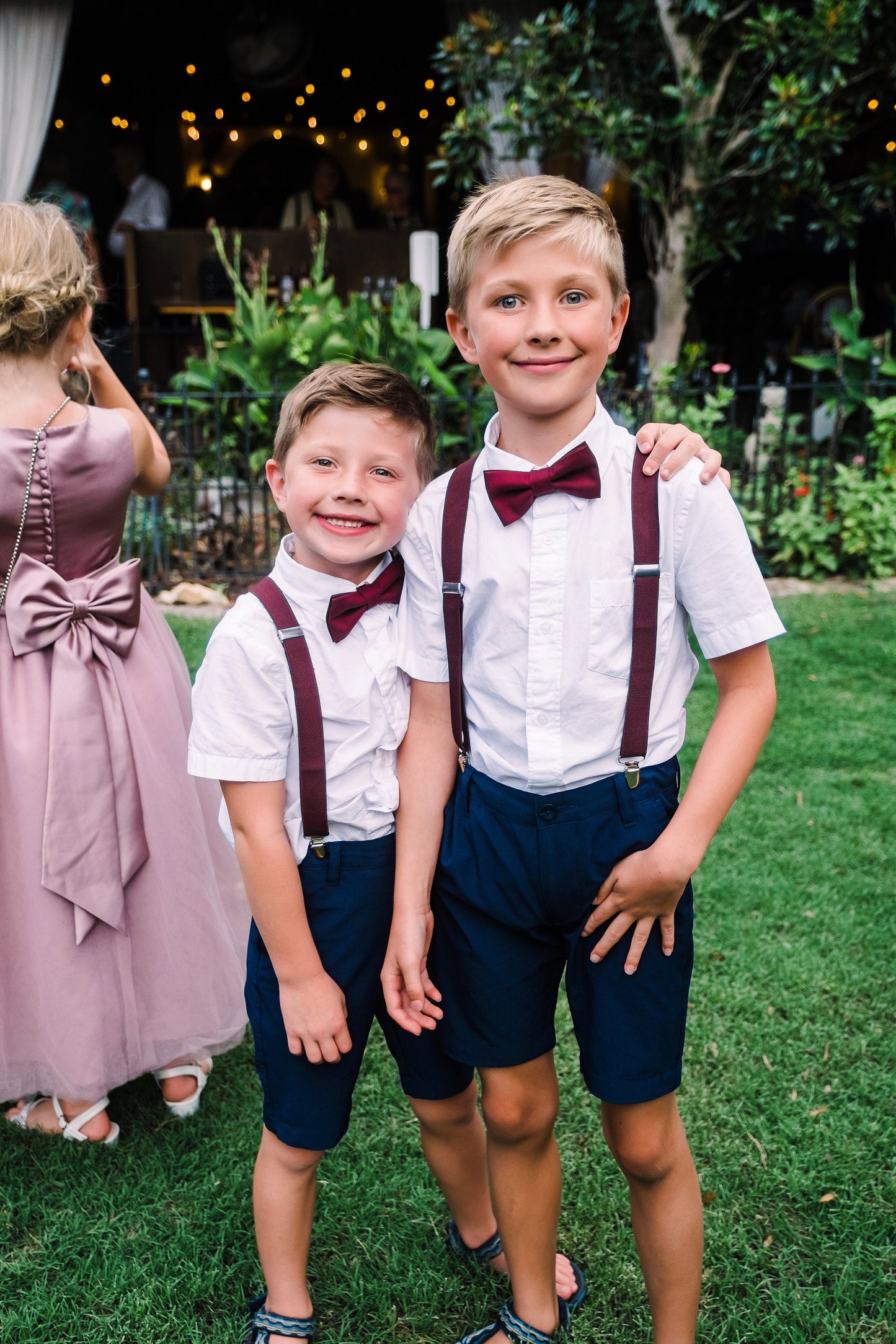 Sangria Bow Tie & Suspenders, Wine Braces, Groomsman Gift, Ring Bearer Outfit, Rustic Boho Wedding, All Sizes Men and Boys