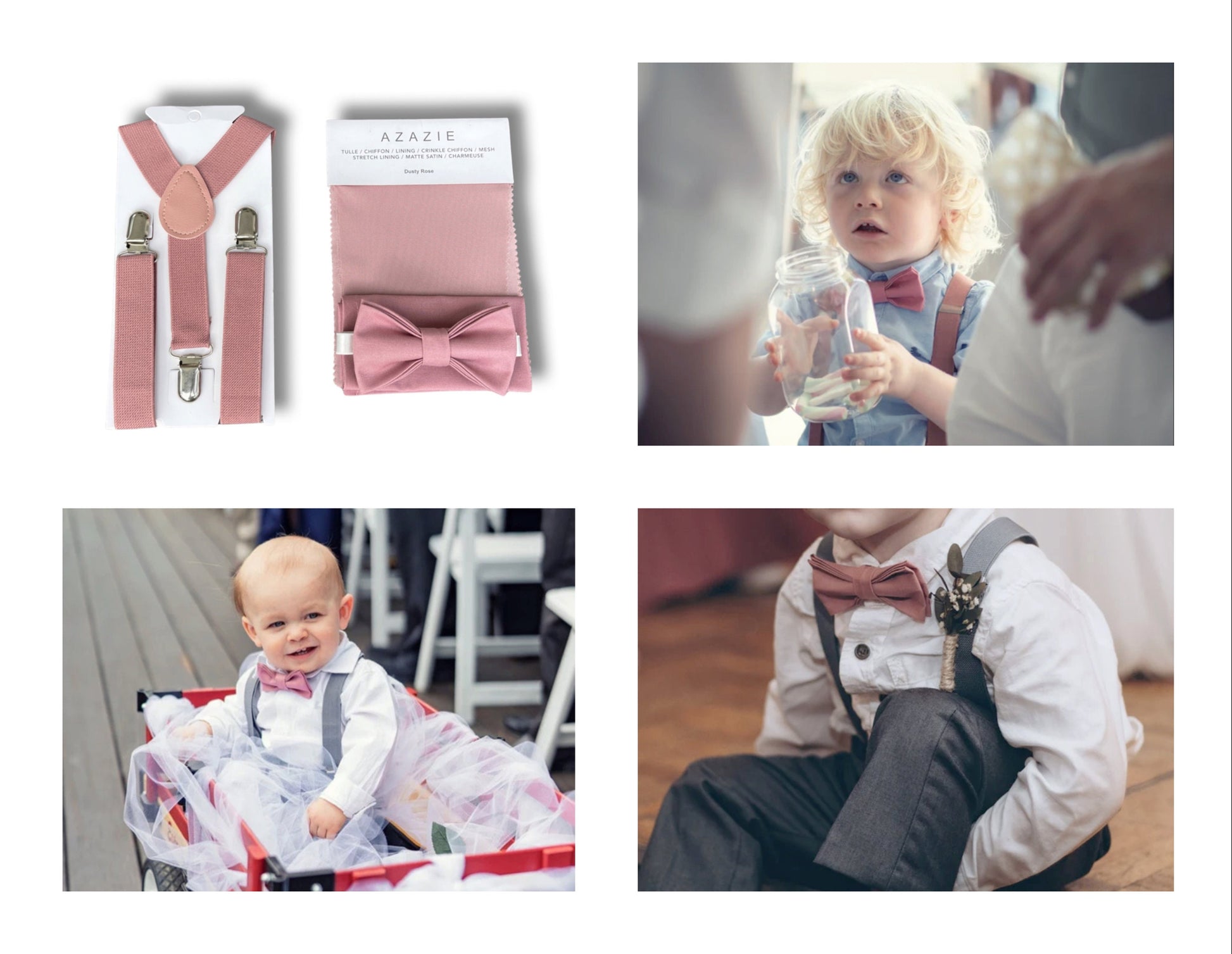 Dusty Rose Bow Tie and Suspenders Set – All Sizes for Men and Boys, Pocket Square, Ring Bearer Outfit, Groomsman Gift, Boho Barn Wedding