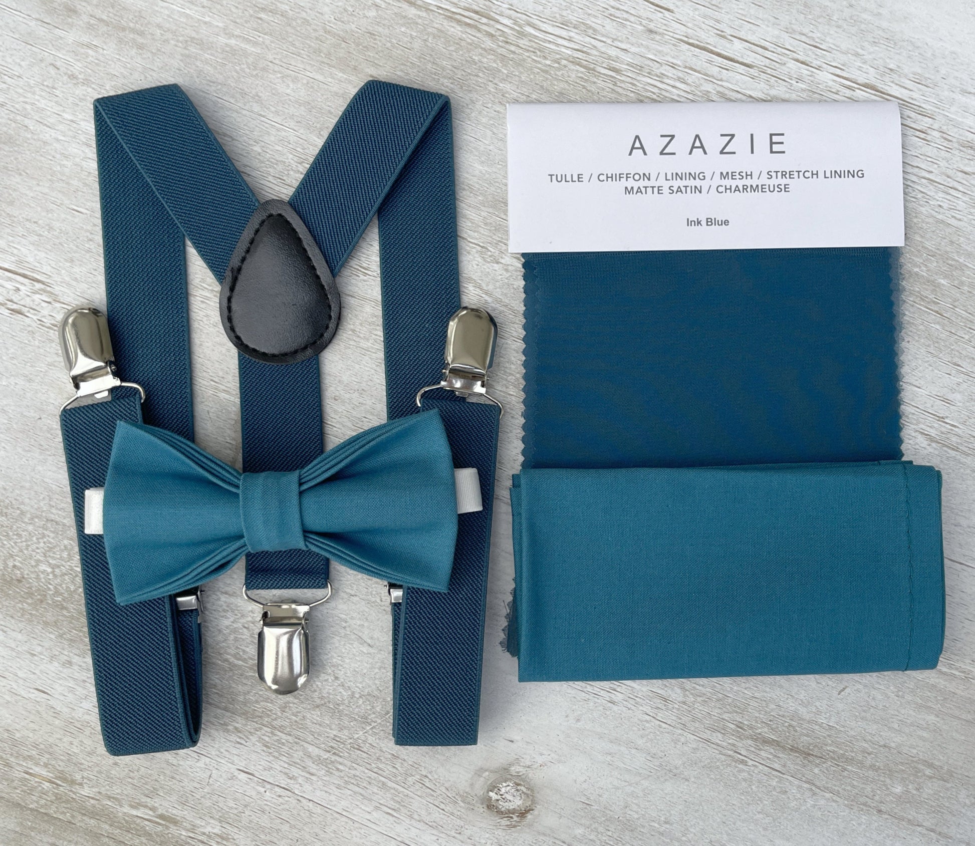 Teal Blue Bow tie & Suspenders | Ink Braces | Pocket Square | Ring Bearer Outfit | Boho Rustic Wedding