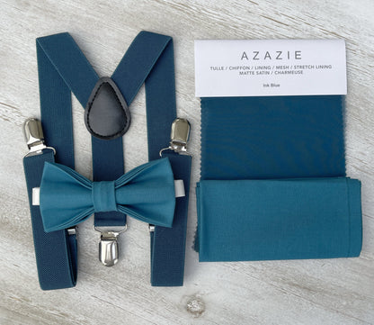 Teal Blue Bow tie & Suspenders | Ink Braces | Pocket Square | Ring Bearer Outfit | Boho Rustic Wedding