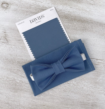 Dark Steel Blue Bow Tie & Suspenders – Ring Bearer Outfit, All Sizes Baby to Adult, Groomsman Gift, Pocket Square, Boho Wedding Set