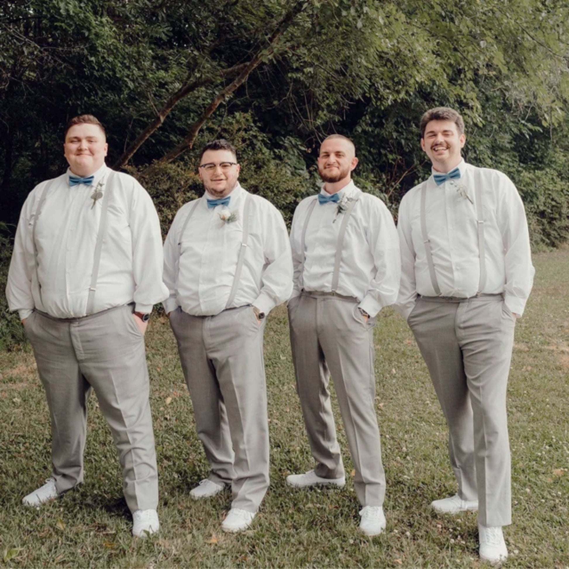 Dusty Rose Bow Tie & Suspenders – All Sizes for Men and Boys, Light Gray Braces, Pocket Square, Ring Bearer, Groomsman Gift, Barn Wedding