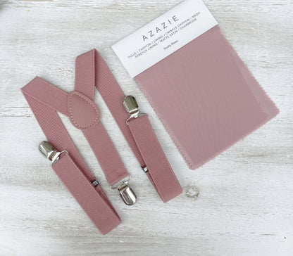 Dusty Rose Linen Bow tie & Suspenders | Mauve Braces | Groomsman Gift | Ring Bearer Outfit | Boho Rustic Wedding