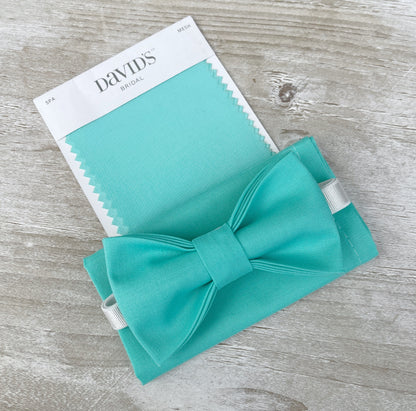 Spa Bow tie & Suspenders, Mint Braces, Pocket Square, Ring Bearer Outfit, Rustic Boho Wedding, Turquoise Bow, Groomsman Gift
