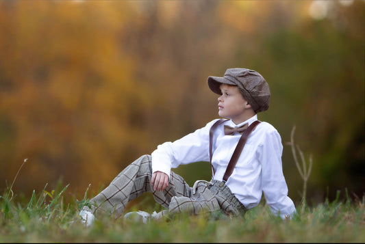 Taupe Newsboy Cap, Applejack hat & Taupe Bow Tie, Vegan Leather Suspenders , Best Man Ring bearer Toddler Hat Set, Wedding outfit