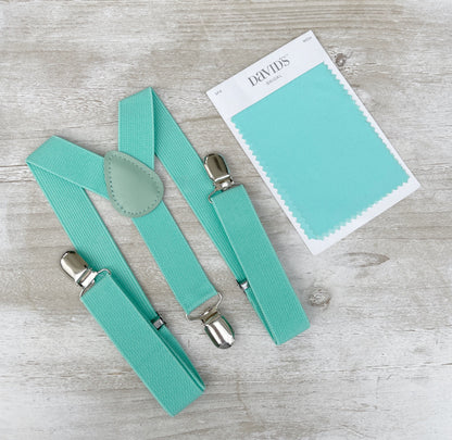 Spa Bow tie & Suspenders, Mint Braces, Pocket Square, Ring Bearer Outfit, Rustic Boho Wedding, Turquoise Bow, Groomsman Gift