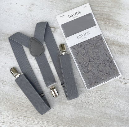 Vintage Mauve Bow Tie & Suspenders – All Sizes for Men and Boys, Gray Braces, Quartz Bowtie, Pocket Square, Ring Bearer, Boho Rustic Wedding