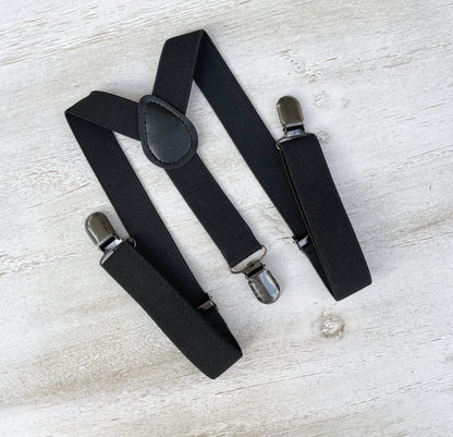 Dusty Blue Bow Tie & Suspenders – All Sizes for Boys and Men, Black Braces, Pocket Square, Ring Bearer, Boho Rustic Wedding