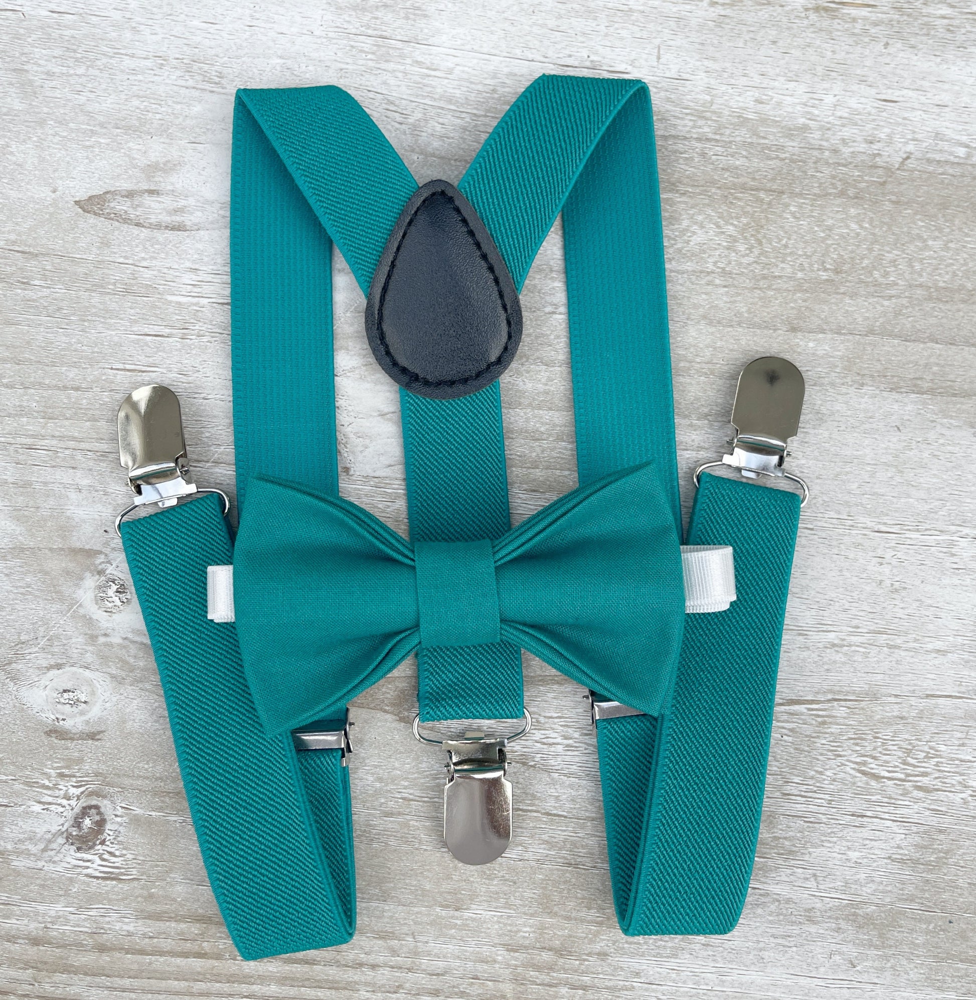 Teal Bow Tie & Teal Suspenders , Men's Braces , Boy's Ring Bearer gift , Groomsmen Wedding outfit , Cake Smash outfit
