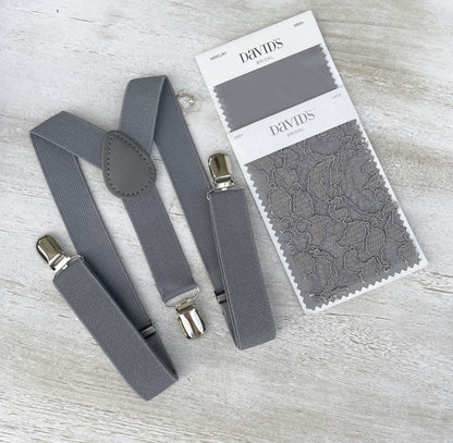 Dusty Rose Bow tie & Suspenders | Gray Braces | Pocket Square | Ring Bearer Outfit | Rustic Boho Wedding | Groomsman Gift