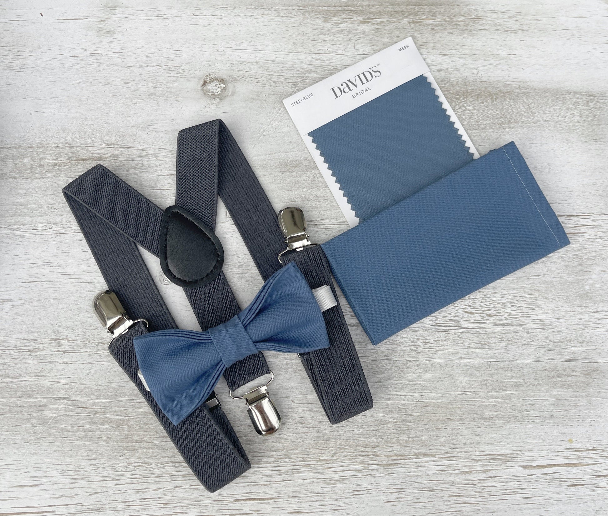 Dark Steel Bow tie & Suspenders | Charcoal Dark Gray Braces | Pocket Square | Ring Bearer Outfit | Boho Rustic Wedding | Groomsman Gift