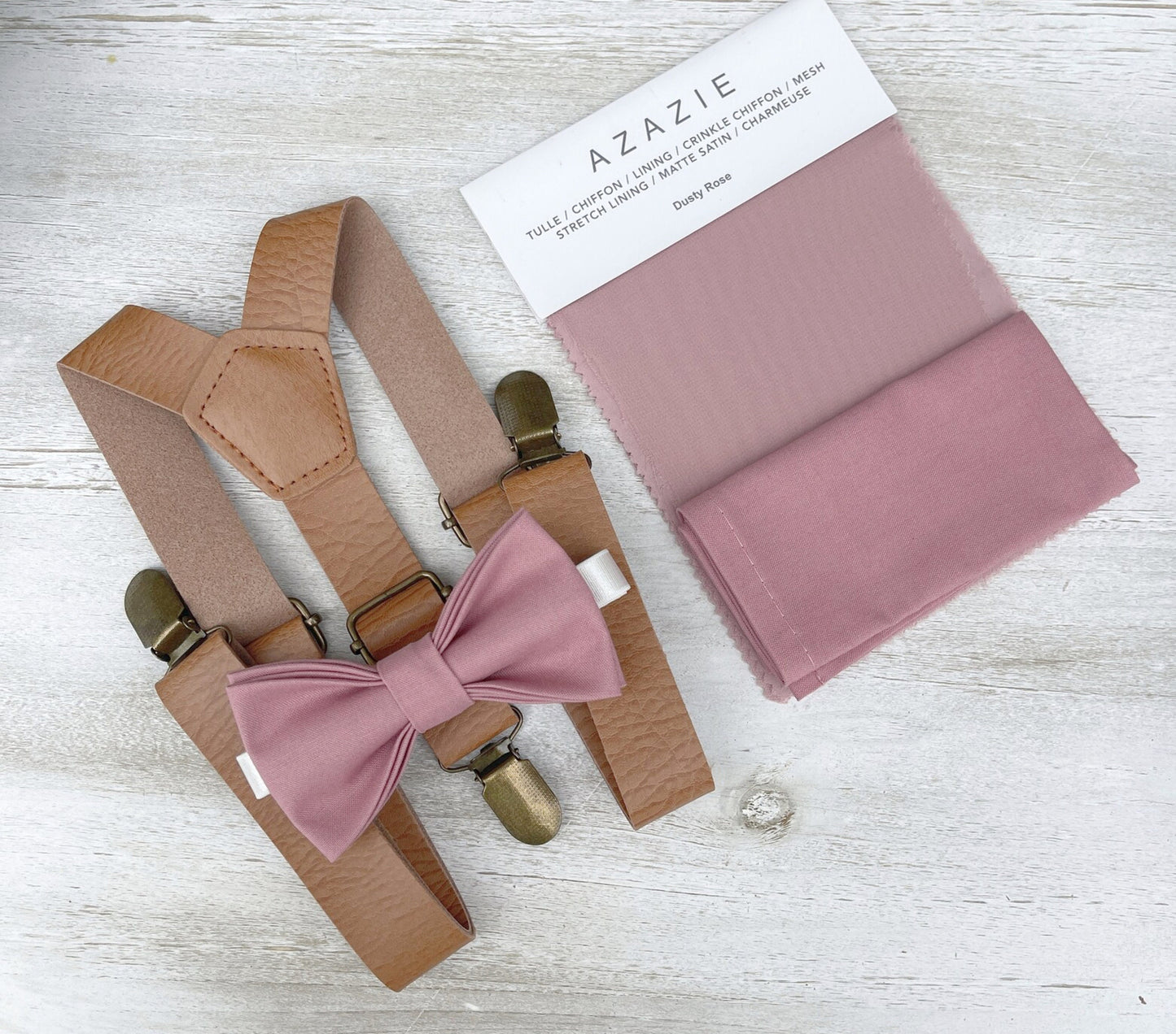 Dusty Rose Bow Tie & Suspenders – All Sizes for Men and Boys, Leather Braces, Pocket Square, Ring Bearer, Groomsman Gift, Boho Barn Wedding