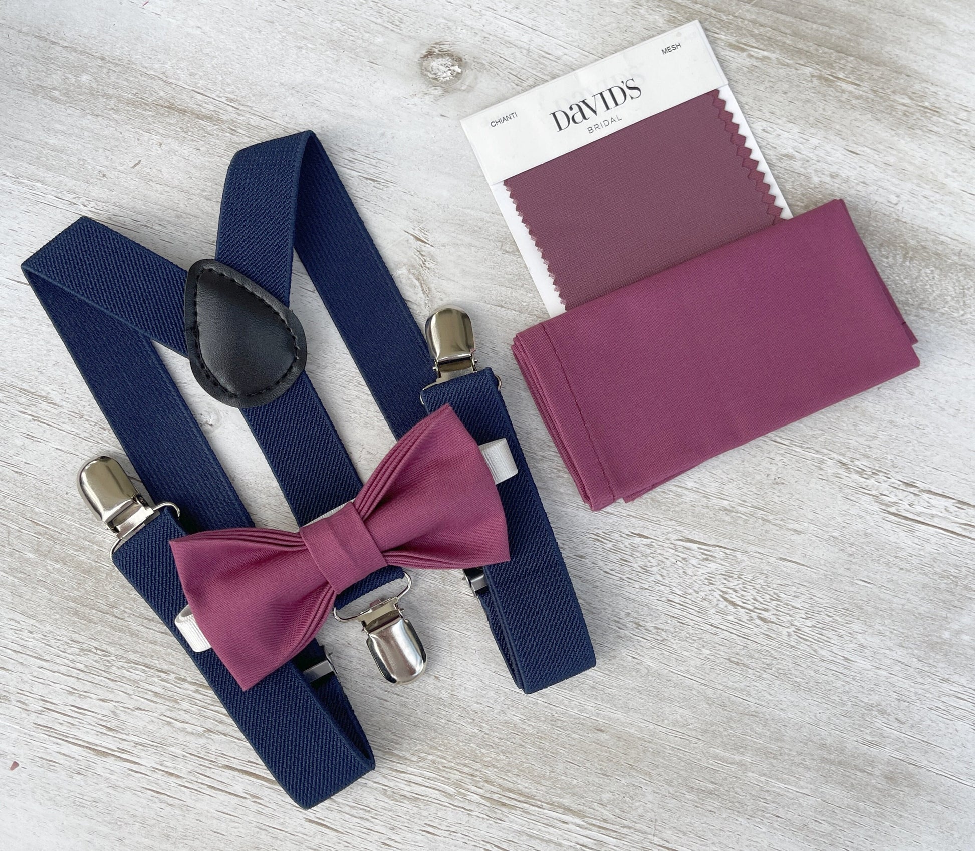 Chianti Bow tie & Suspenders | Navy Blue Braces | Mulberry Bow | Pocket Square | Ring Bearer Outfit | Boho Rustic Wedding