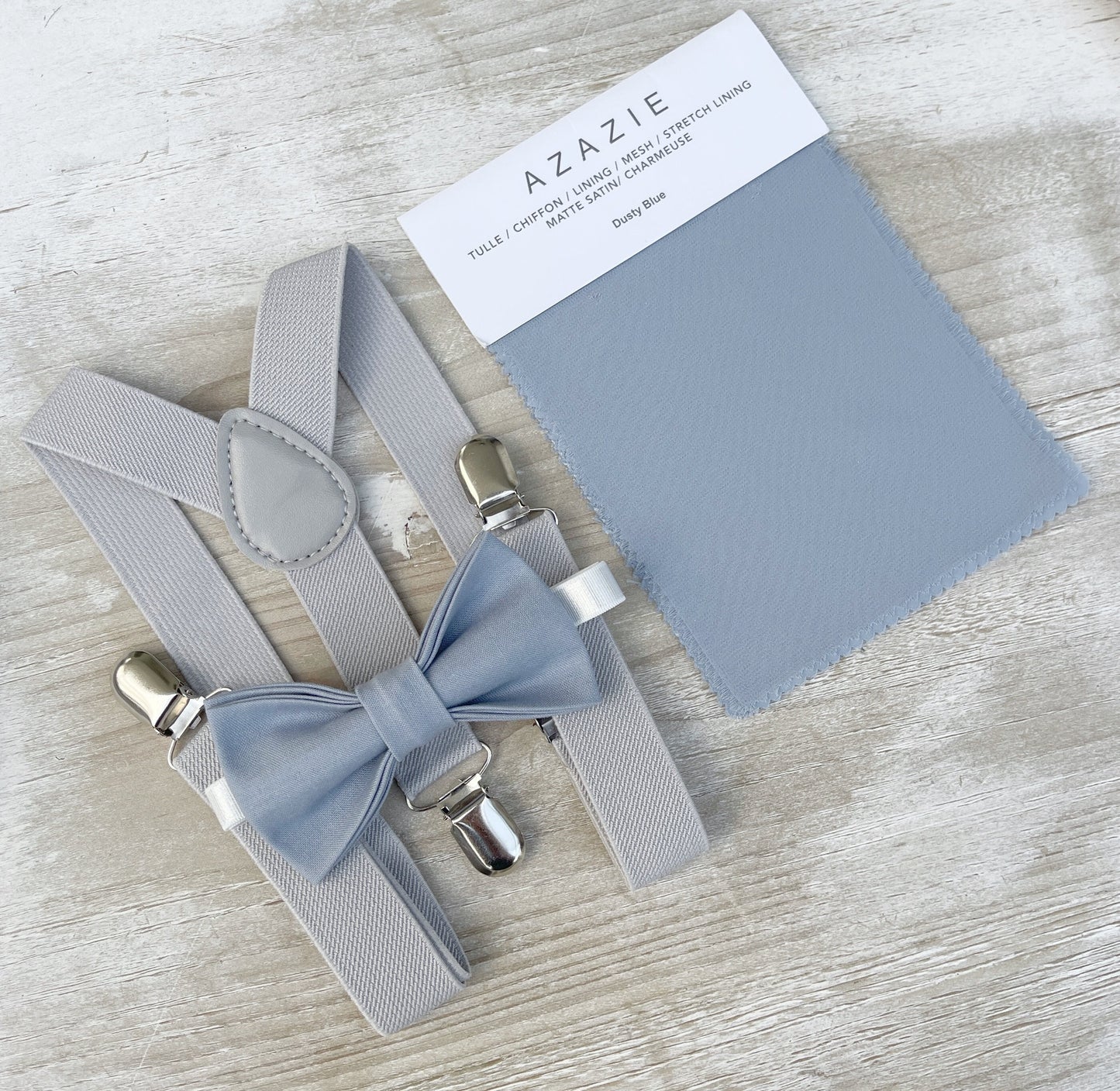 Dusty Blue Bow tie & Suspenders | Slight Gray Braces | Pocket Square | Ring Bearer Outfit | Boho Rustic Wedding