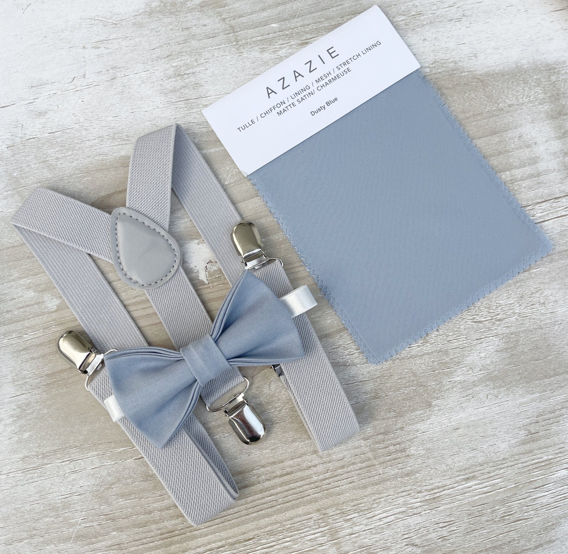 Dusty Blue Bow tie & Suspenders | Slight Gray Braces | Pocket Square | Ring Bearer Outfit | Boho Rustic Wedding