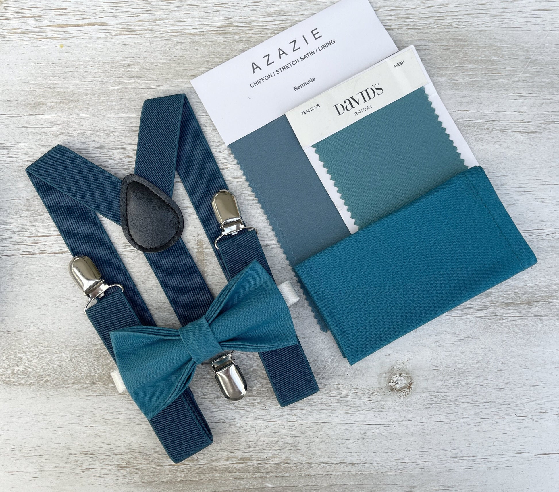 Teal Blue Bow tie & Suspenders | Ink Braces | Pocket Square | Ring Bearer Outfit | Boho Rustic Wedding