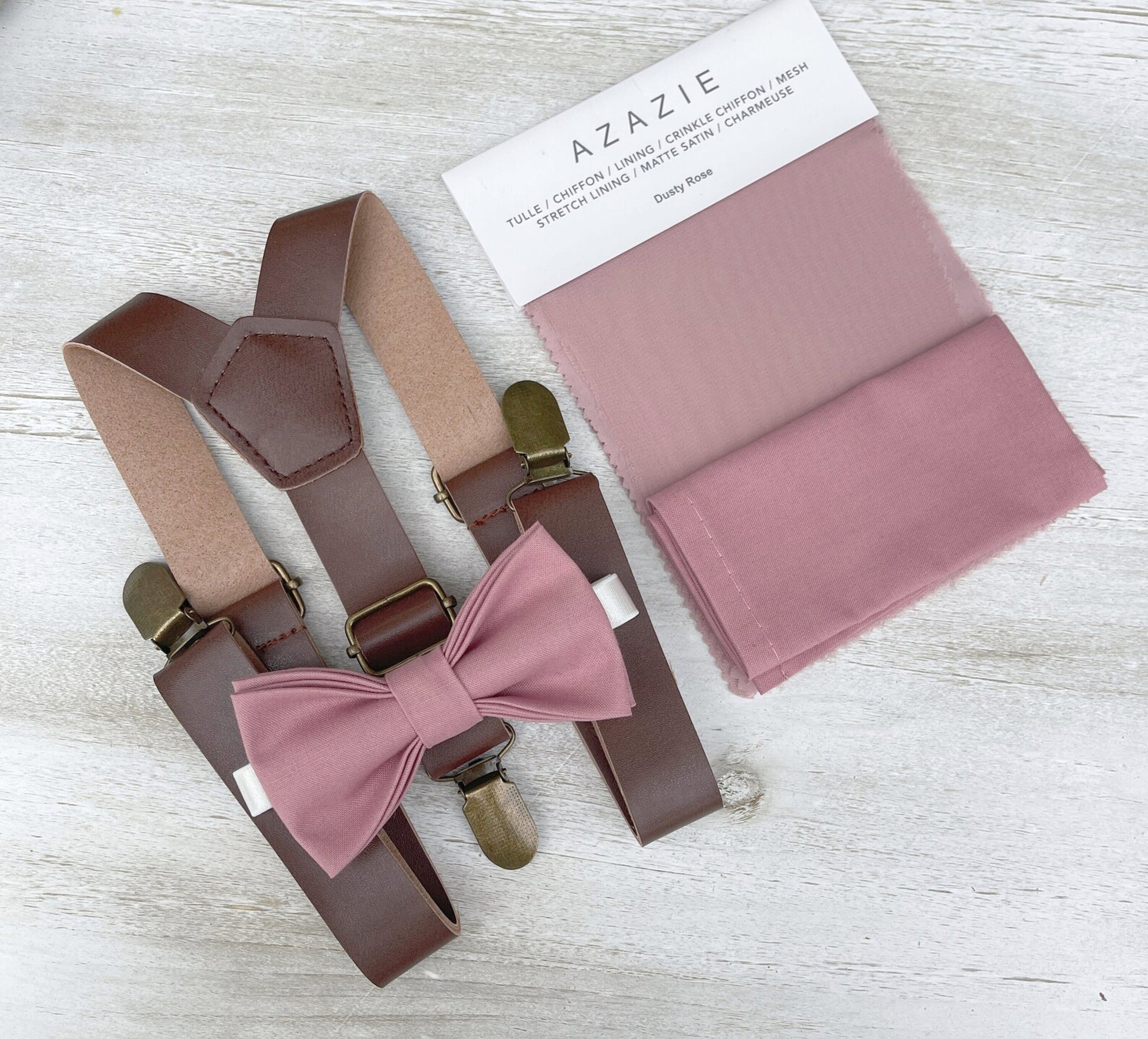 Dusty Rose Bow Tie & Suspenders – All Sizes for Men and Boys, Leather Braces, Pocket Square, Ring Bearer, Groomsman Gift, Boho Barn Wedding