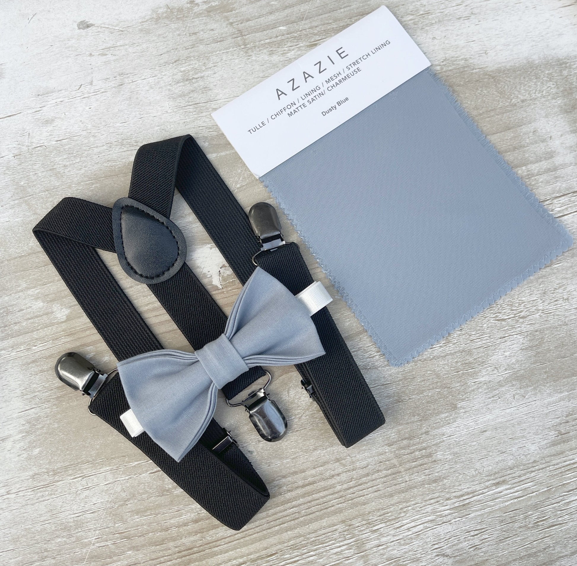 Dusty Blue Bow Tie & Suspenders – All Sizes for Boys and Men, Black Braces, Pocket Square, Ring Bearer, Boho Rustic Wedding