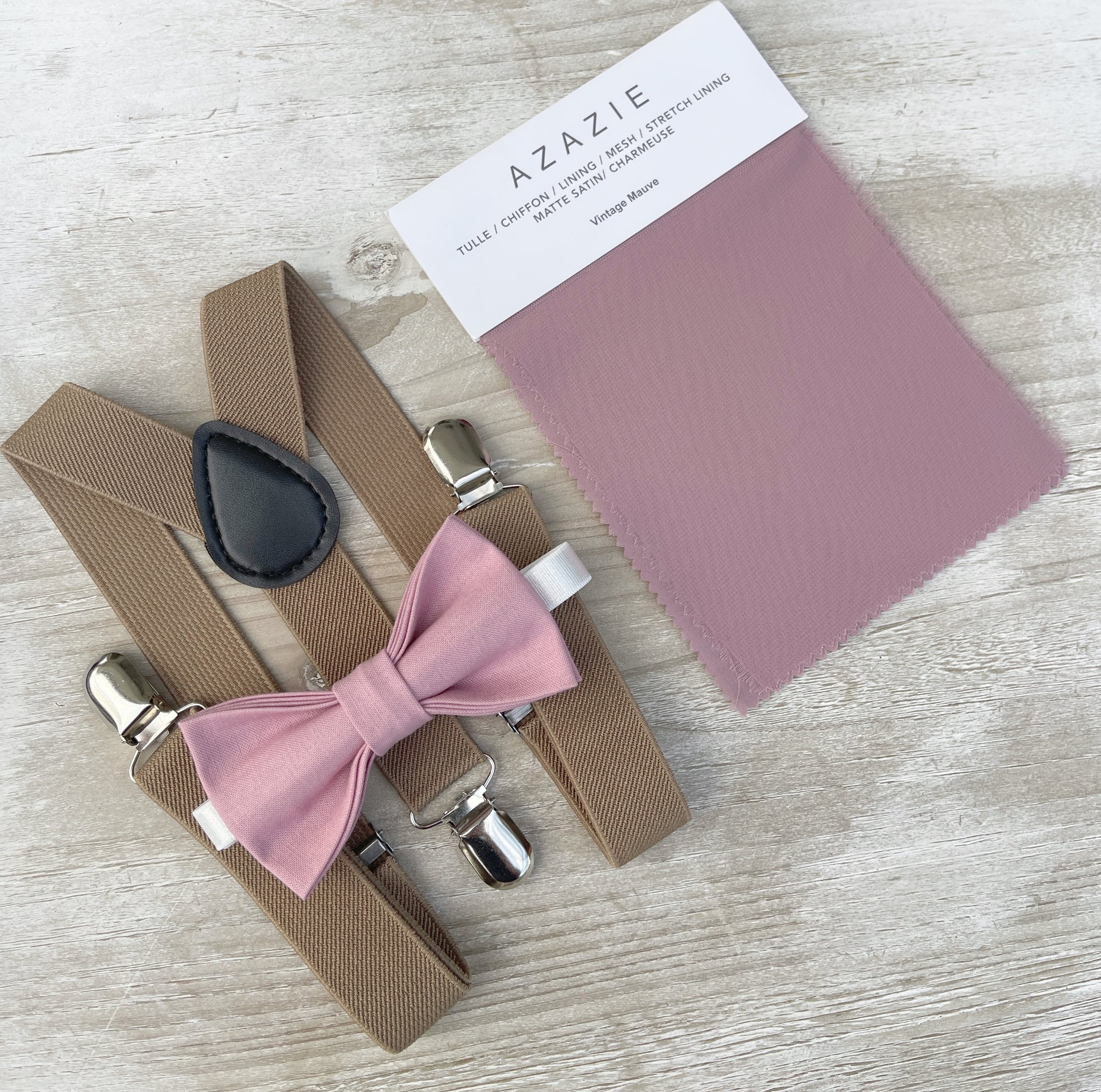 Vintage Mauve Bow tie & Suspenders | Taupe Braces | Quartz Bow | Pocket Square | Ring Bearer Outfit | Boho Rustic Wedding