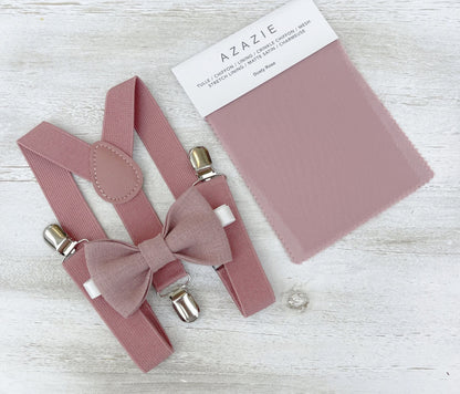 Dusty Rose Linen Bow tie & Suspenders | Mauve Braces | Groomsman Gift | Ring Bearer Outfit | Boho Rustic Wedding
