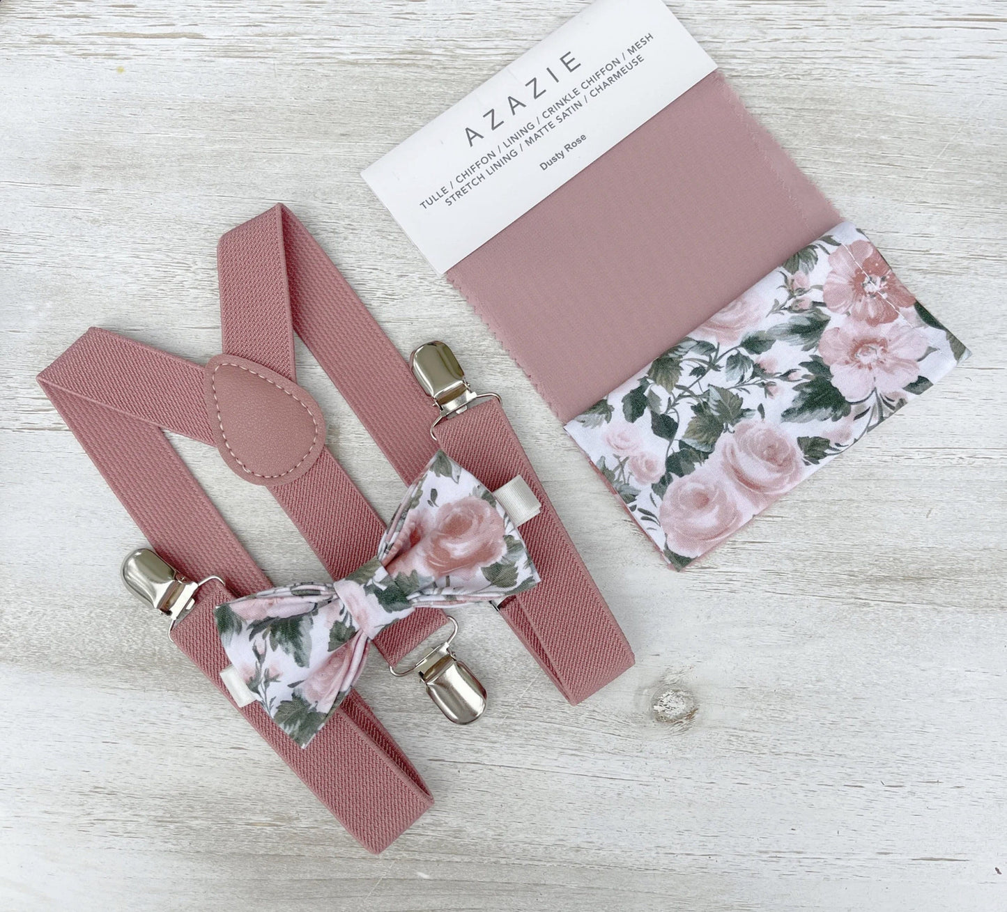 Floral Bow tie & Suspenders, Dusty Rose Braces, Pocket Square, Ring Bearer Outfit, Boho Wedding, Groomsman Gift, Rustic Wedding Set