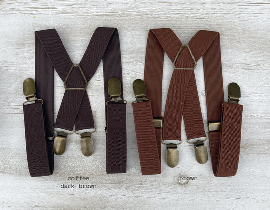 Rustic Brown Wedding Suspenders for Groomsmen and Ring Bearer Outfit