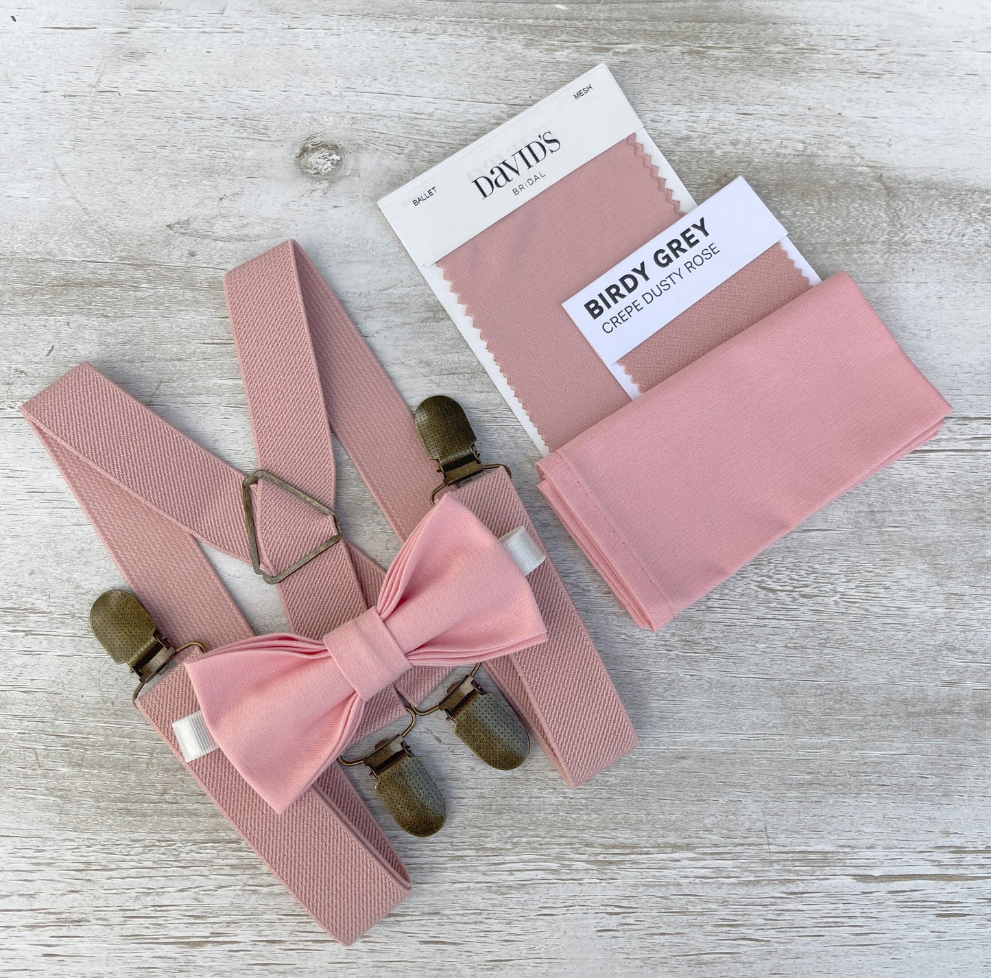 Ballet Bow tie & Suspenders, Dusty Pink Suspenders, Pocket Square, Rosette Bowtie, Ring Bearer Outfit, Rustic Boho Wedding