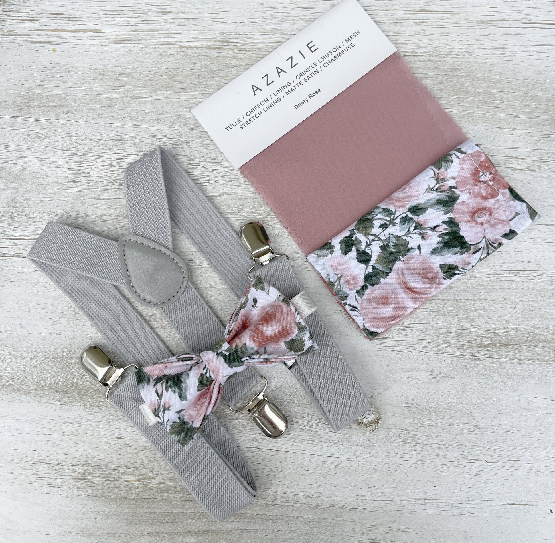 Floral Bow tie & Suspenders, Light Gray Braces, Dusty Rose Bow Tie, Pocket Square, Ring Bearer Outfit, Boho Wedding, Groomsman Gift