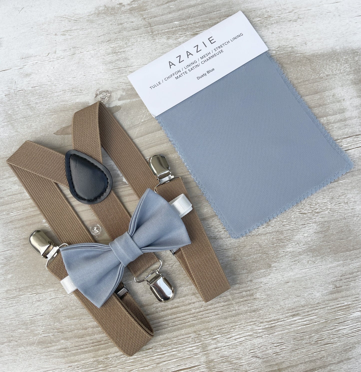 Dusty Blue Bow Tie & Suspenders – All Sizes for Boys and Men, Taupe Braces, Pocket Square, Ring Bearer, Boho Rustic Wedding