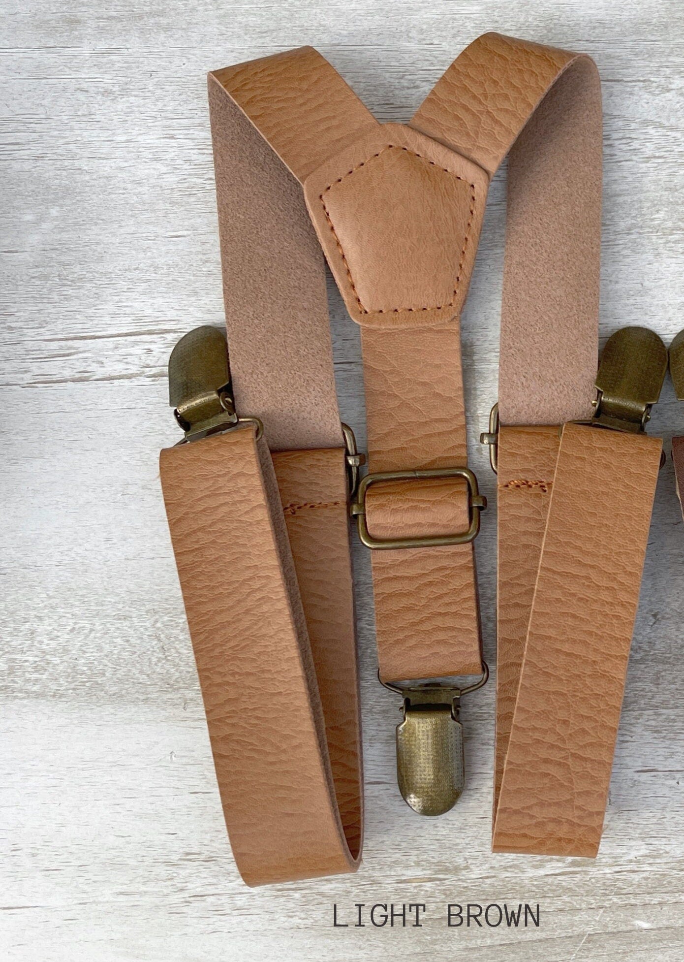 Steel Blue Bow Tie & Suspenders , Light Brown Leather Braces , Men's pocket square , Boy's Ring Bearer gift , Groomsmen Wedding outfit
