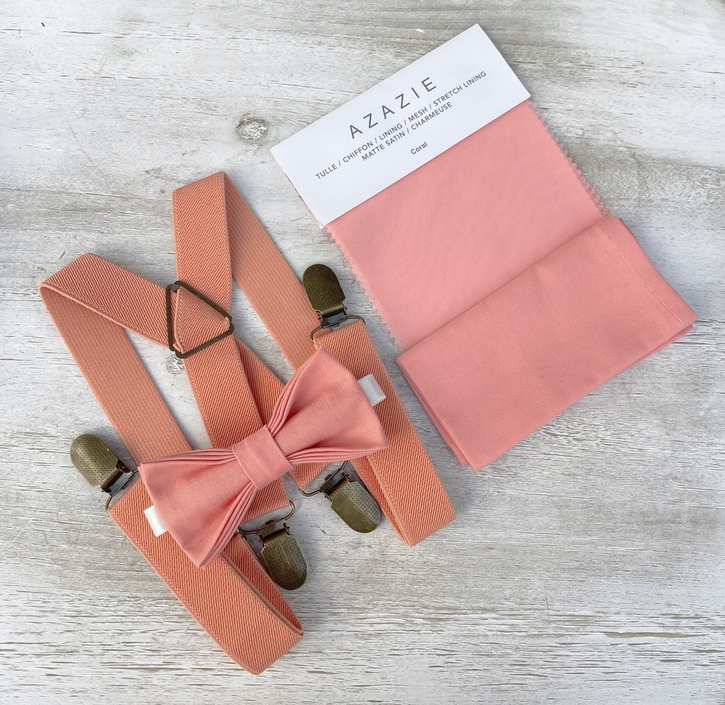 Coral Bow tie & Suspenders | X - Back Sunset Braces | Salmon Bow Tie | Pocket Square | Ring Bearer Outfit | Boho Wedding | Groomsman Gift