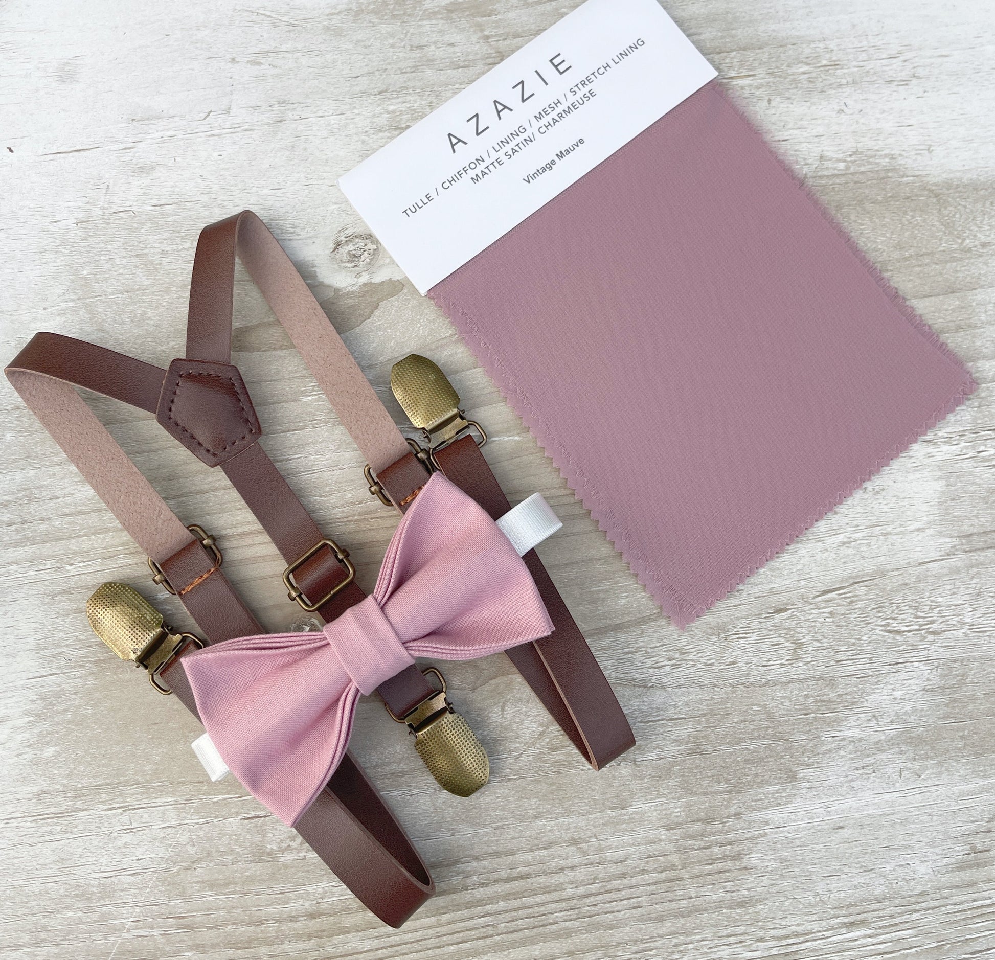 Vintage Mauve Bow Tie & Suspenders – All Sizes for Men and Boys, Skinny Leather Braces, Pocket Square, Ring Bearer, Boho Rustic Wedding