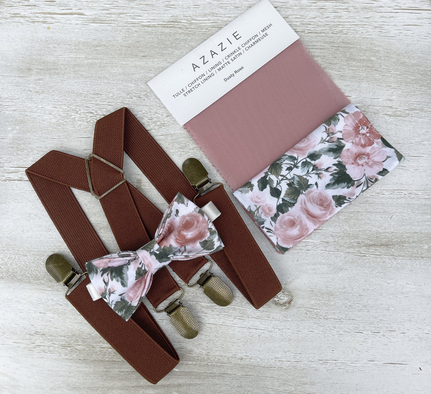 Floral Bow tie & Suspenders, X - Back Braces, Dusty Rose Bow Tie, Pocket Square, Ring Bearer Outfit, Boho Wedding, Groomsman Gift