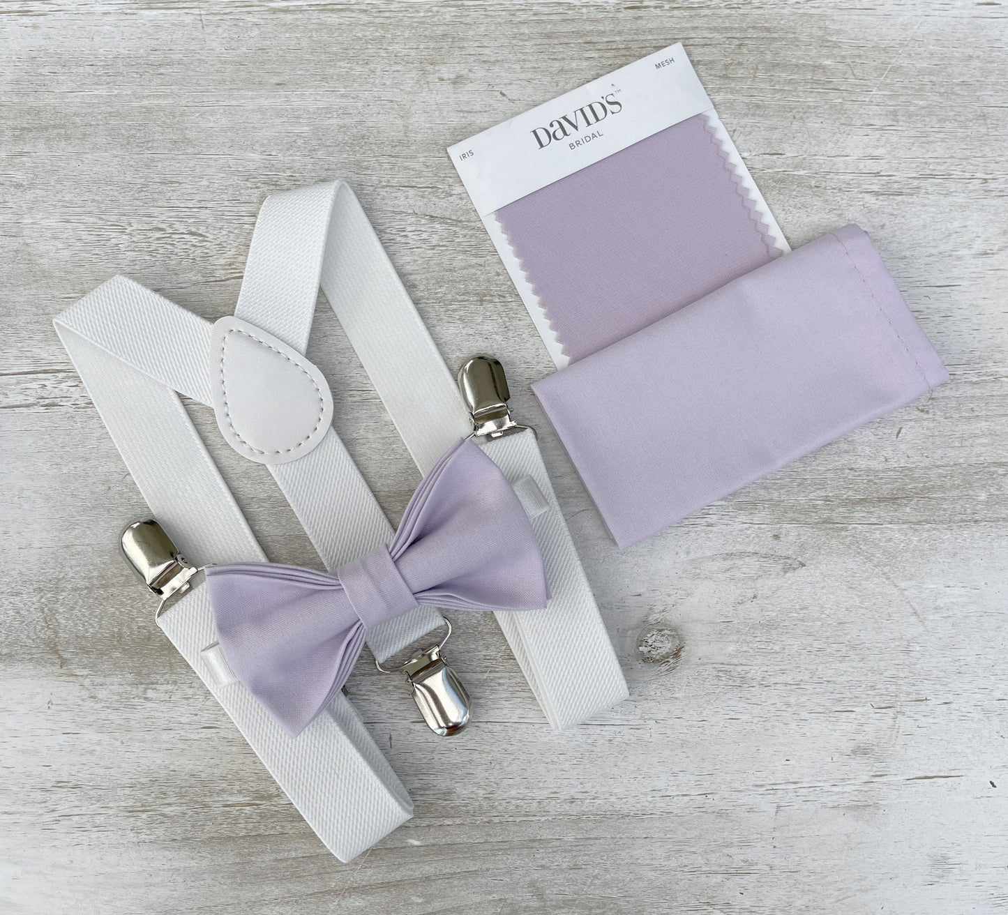 Iris Bow tie & Suspenders | White Braces | Pocket Square | Ring Bearer Outfit | Boho Rustic Wedding
